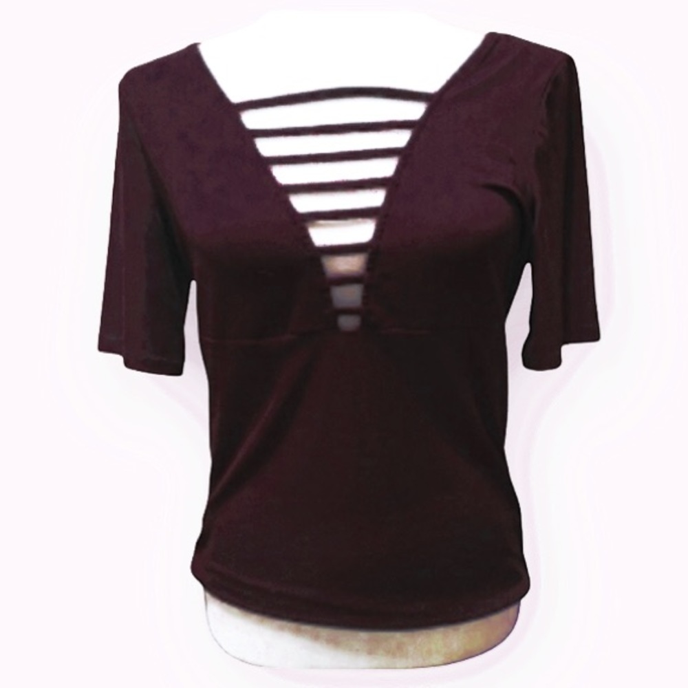 H&M Strappy Sweetheart mid sleeve top- Burgundy brown- BRAND NEW* XS